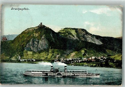 Drachenfels 1906 Raddampfer unterhalb der Burgruine Verlag Zieher, Ottmar