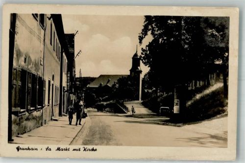 Grünhain 1958 Litfaßsäule Marktplatz Kirche