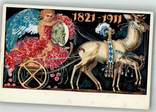 sign. Diez Ivi Portrait Prinzregent Luitpold Oscar Consee Schreitwagen m. Hirschen