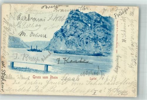 Loreley 1899 Rheinschiffe unterhalb des berühmten Felsen Verlag Stengel & Co. 1867