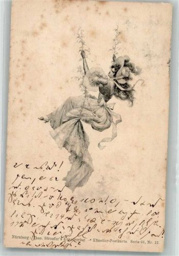 Frau a.d. Schaukel Künstler Postkarte Serie 66 Nr. 12 TSN 1901 Gebrauchsspuren