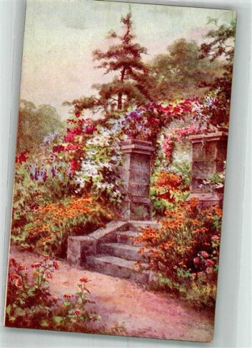 Park mit Treppe und bunten Blumen Oilette No. 8462