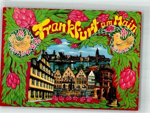 Frankfurt sign. Heberer, Cornelia Römer und Goethehaus im Blumenrahmen