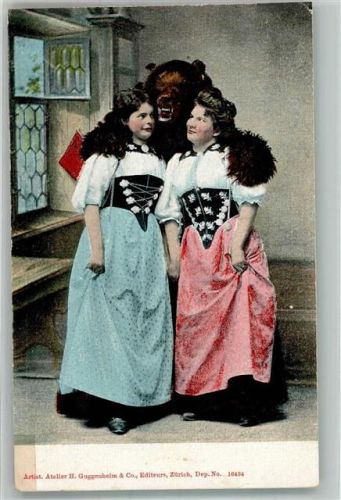 1906 Zwei Frauen in schweizer Tracht mit einem ausgestopften Bären Verlag Guggenheim & Co. No. 16434
