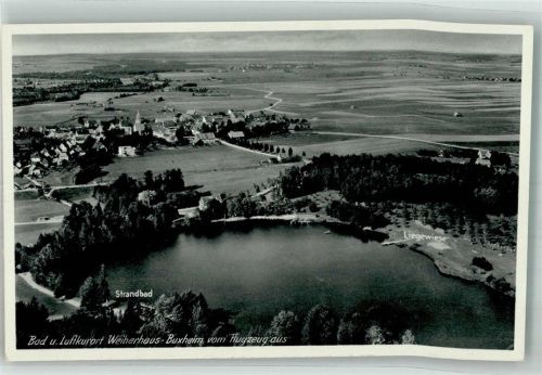 Weiherhaus Fliegeraufnahme vom Buxheimer Weiher mit Strandbad