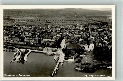 Konstanz 1938 Fliegeraufnahme der Stadt mit Hafen und Konziliumsgebäude
