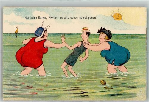 Beleibte Frauen ziehen ängstlichen Mann ins Wasser HWB Serie 3059