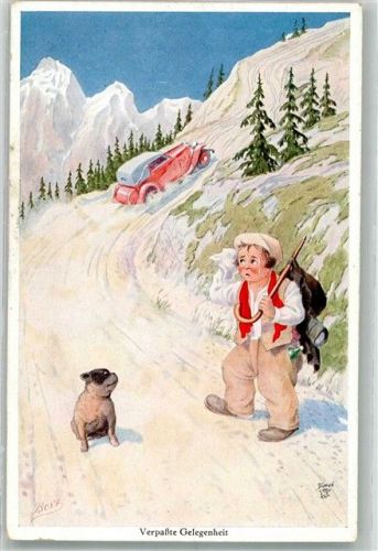 sign. Bert Verpasste Gelegenheit Französ. Bulldogge Wanderer Wohlgemuth u. Lissner Nr. 1299