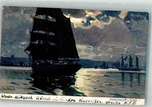1905 sign. Sandrock L. Mondnacht im Sund Nordwestdeutscher Kunstverag Serie 1525-30