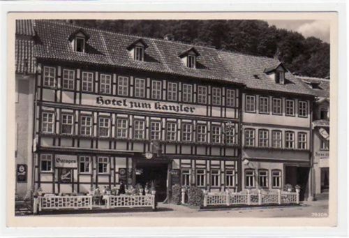 Stolberg Stolberg im Harz mit Hotel zum Kanzler und Emaillschilder am Haus von Sarotti, Grenzquell Pilsner und Nordquell Biere. Gute Erhaltung.