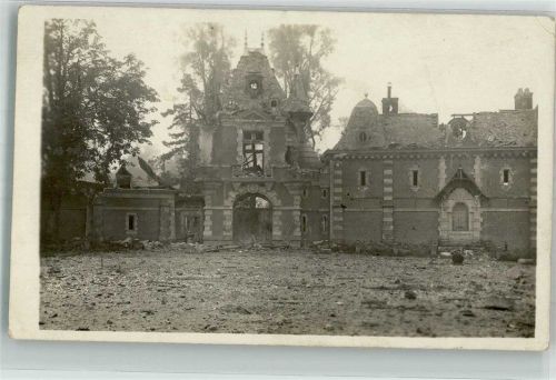 1917 Zerstörte Häuser Kgl. Bayer. Fussart. Regt 4. Batterie Feldpost