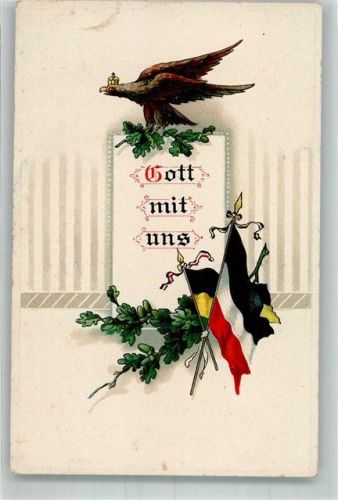 1916 Prägedruck Adler Schwarz-Weiß-Rote und Schwarz-Gelbe Fahnen mit Eichenlaub Patriotik WK I G.G.K. No. 942