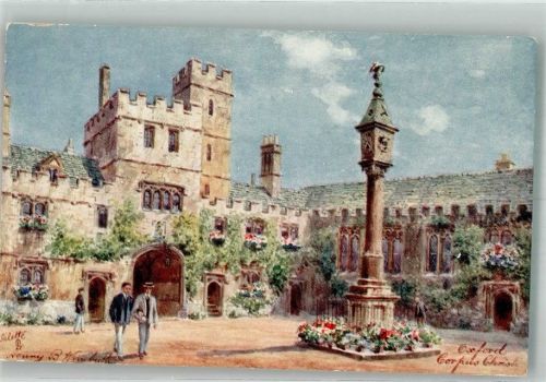 Oxford sign. Wimbush H.B. Oilette Pictureque Oxford Series I. Postcard 7643 Corpus Christi College