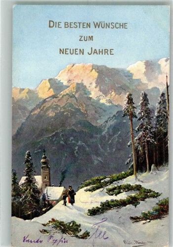 1902 Neujahr Gläubige nach dem Kirchgang im Hochgebirge Adelskorrespondenz