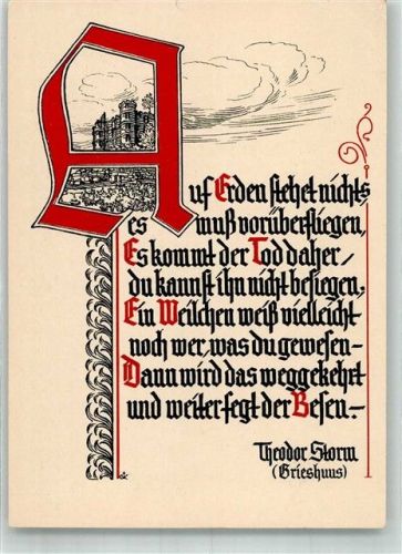 1944 Zitat von Theodor Storm Verlag für Sippenforschung und Wappenkunde Reihe 1 Spruchpostkarte 6 WK II