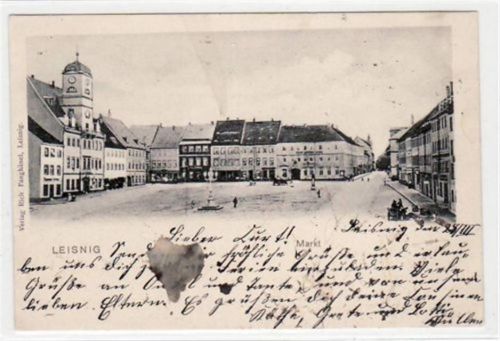 Leisnig Leisnig mit Markt gelaufen von 1901. Leicht fleckig, sonst gut erhalten.