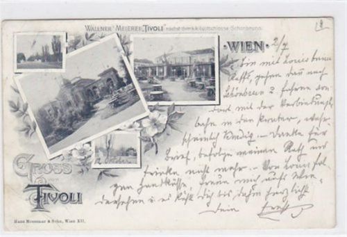 Wien XIII. Bezirk mit Wallner´s Meierei Tivoli, postalisch gelaufen mit Stempel 1899, leichter Knick unten links, sonst gut erhalten.