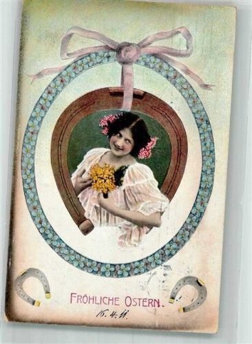 1911 Ostern Junge Frau mit Blumen