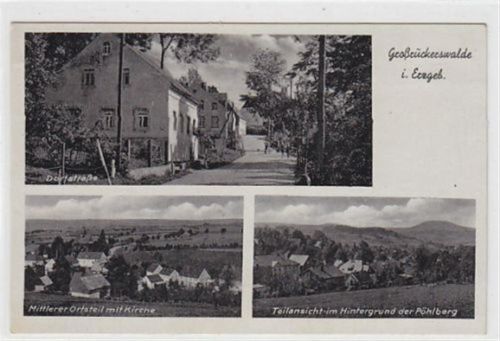 Großrückerswalde Großrückerswalde im Erzgebirge. Dorfstraße mittlere Ortsteil Kirche Teilansicht mit Pöhlberg im Hintergrund. Ungelaufen. Leichter Bug oben links und rechts, sonst gut erhalten