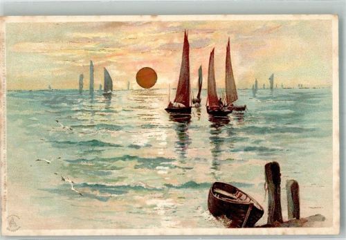 Segelboote vor der untergehenden Sonne Sonnenschein-Postkarte Serie VIII Nr. 99115
