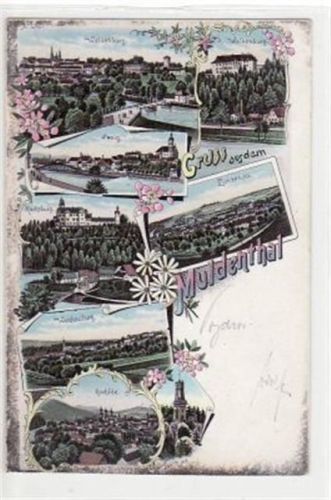 Waldenburg, Lithographie mit 8 Abbildungen gelaufen von 1898. Ecken mit Albumabdrücken, Oxydationsspuren an den Rändern, sonst gut erhalten