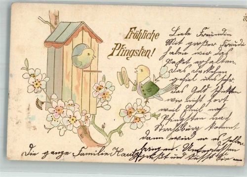 1902 Vogelmann vor seiner Angebeteten im Vogelhaus Tiere vermenschlicht
