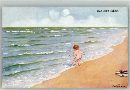 1918 Kleinkind wagt einen ersten Schritt ins Meer WSSB No. 5212 Künstlerkarte