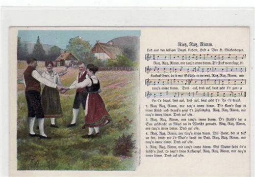 Liederkarte von H. Mückenberger aus dem lustigen vogtl. Liedern, Heft 4 " Rietz, Ratz, Rimm " ungelaufen Gute Erhaltung.