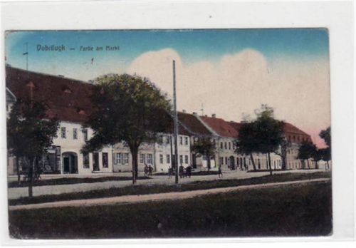 Dobrilugk mit Partie am Markt. ungelaufen handschriftliches Datum von 1917. leichte Eckabschürfungen und Rändern, sonst gut erhalten.