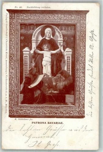 München 1904 sign. Schleibner Patrona Bavariae mit Münchner Kindl und Löwe