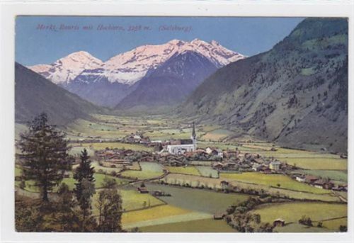 Markt Rauris mit Hocharn. Totalansicht gelaufen 1914. Leichter Bug oben links, sonst gut erhalten