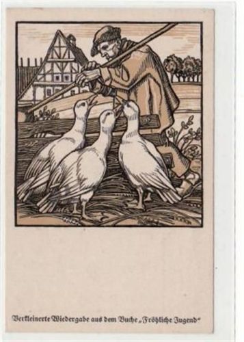 Künstlerkarte von R. Schiestl - Motiv: Verkleinerte Wiedergabe aus dem Buche: " Fröhliche Jugend ". Karte beschrieben Top Erhaltung.