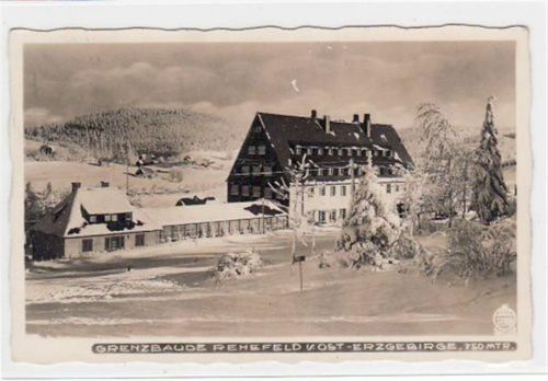 Rehefeld-Zaunhaus Rehefeld mit Hotel Grenzbaude im Winter gelaufen, Marke entfernt. Gute Erhaltung.