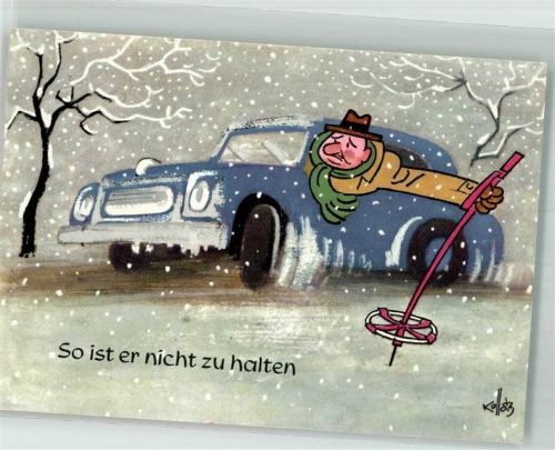 Altötting sign. Kollatz Mann versucht mit Skistock sein Auto in der Spur zu halten Humor Volkswagenhändler Franz Vogl