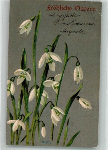 1911 Prägedruck Ostern Schneeglöckchen Künstlerkarte Maschinenstempel