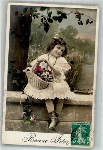 1908 Bonne Fetes Kind Korb Blumen