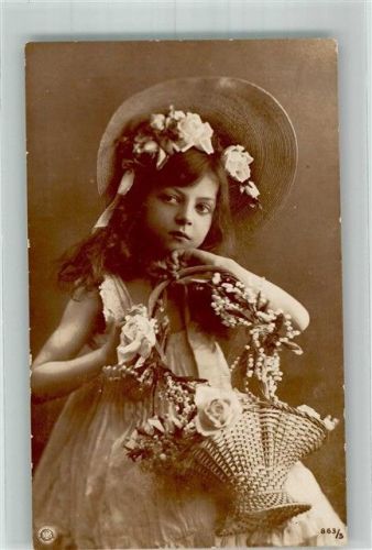 1908 Kleines Mädchen mit Strohhut und Blumenkorb Nr. 863/5