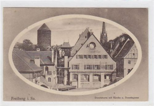 Freiberg in Sachsen. Donatsturm mit Kirche und Donatsgasse. Ungelaufen. Leicht fleckig, sonst gut erhalten.