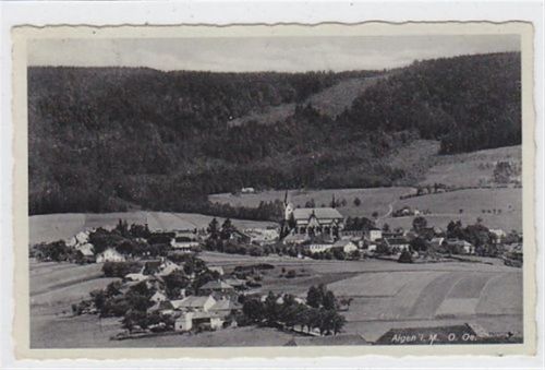 Fotokarte von Aigen - Schlägl im Mühlkreis. Gesamtansicht gelaufen am 01.10.1938, Marke wurde entfernt. Gute Erhaltung.