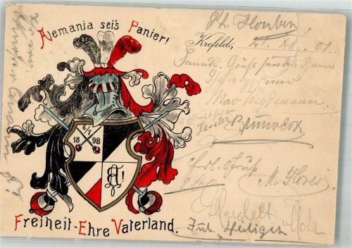 Krefeld 1901 Alemania sei's Panier! Freiheit Ehre Vaterland Lithographie/Künstlerkarte Großer Einriß