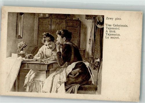 sign. Zewy Zwei tuschelnde junge Frauen bei der Handarbeit L & P 3080 Nähen Künstlerkarte