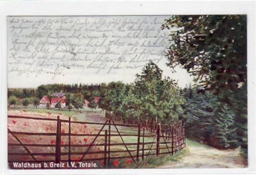Waldhaus bei Greiz mit Totale gelaufen von 1911. leichte Eckabschürfungen, leichte Stempelspuren, sonst gut erhalten.