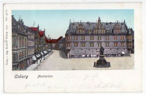 Coburg, Lunakarte mit Marktplatz gelaufen von 1900 kleiner Knick unten rechts, sonst gut erhalten
