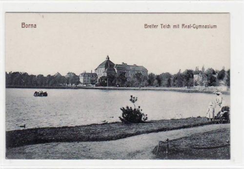 Borna Borna mit Breiter Teich und Real - Gymnasium ungelaufen Top Erhaltung.