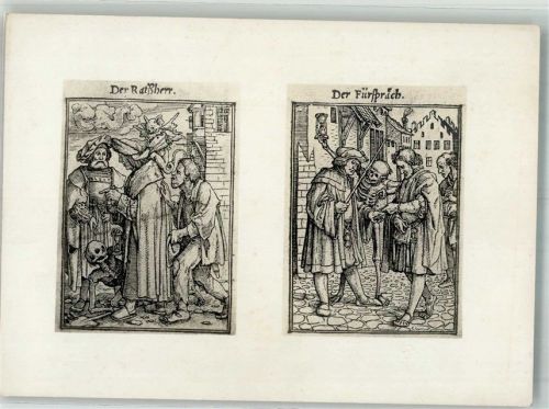 sign. Holbein, Hans Holzschnitte Aus dem Totentanz Der Ratsherr und der Fürsprech
