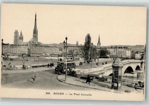 Rouen 1929 Litfaßsäule Werbung Maggi Straßenbahn Kirche Pont Conreille