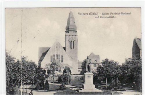 Velbert mit Kaiser Friedrichdenkmal und Christuskirche gelaufen von 1911. Leichte Stempelspuren, leichter Bug oben und unten rechts, kleiner Riß linker Rand, sonst gut erhalten