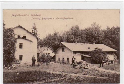 Liegau-Augustusbad Augustusbad b. Radeberg mit Luisenhof, Berg-Haus u. Wirtschaftgebäude. Karte beschrieben Leichter Knick Kartenmitte, sonst gut erhalten.