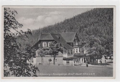 Brückenberg Brückenberg / Bierutowice - Kreis Hirschberg / Jelenia Góra im Riesengebirge. Brodt-Baude ungelaufen Rückseite leicht stockfleckig, sonst gut erhalten