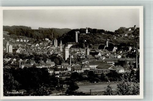 Ravensburg Panorama der Stadt mit Bahnhof und Gemalter Turm